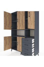 Hyperion Dolap 7 Raflı 4 Çekmeceli 5 Kapaklı 132x44x195 Antrasit-Çam/Antrasit