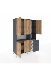Hyperion Dolap 7 Raflı 4 Çekmeceli 5 Kapaklı 132x44x195 Antrasit-Çam/Antrasit