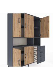 Hyperion Dolap 7 Raflı 4 Çekmeceli 5 Kapaklı 132x44x195 Antrasit-Çam/Antrasit