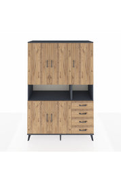 Hyperion Dolap 7 Raflı 4 Çekmeceli 5 Kapaklı 132x44x195 Antrasit-Çam/Çam