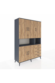 Hyperion Dolap 7 Raflı 4 Çekmeceli 5 Kapaklı 132x44x195 Antrasit-Çam/Çam