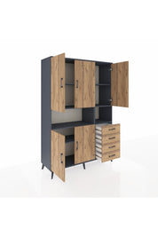 Hyperion Dolap 7 Raflı 4 Çekmeceli 5 Kapaklı 132x44x195 Antrasit-Çam/Çam