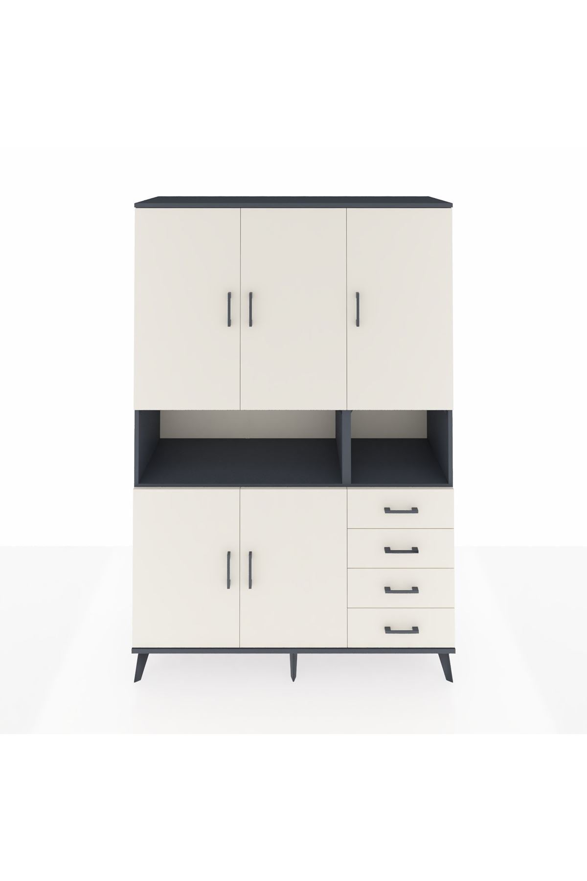 Hyperion Dolap 7 Raflı 4 Çekmeceli 5 Kapaklı 132x44x195 Antrasit-Aytaşı/Aytaşı