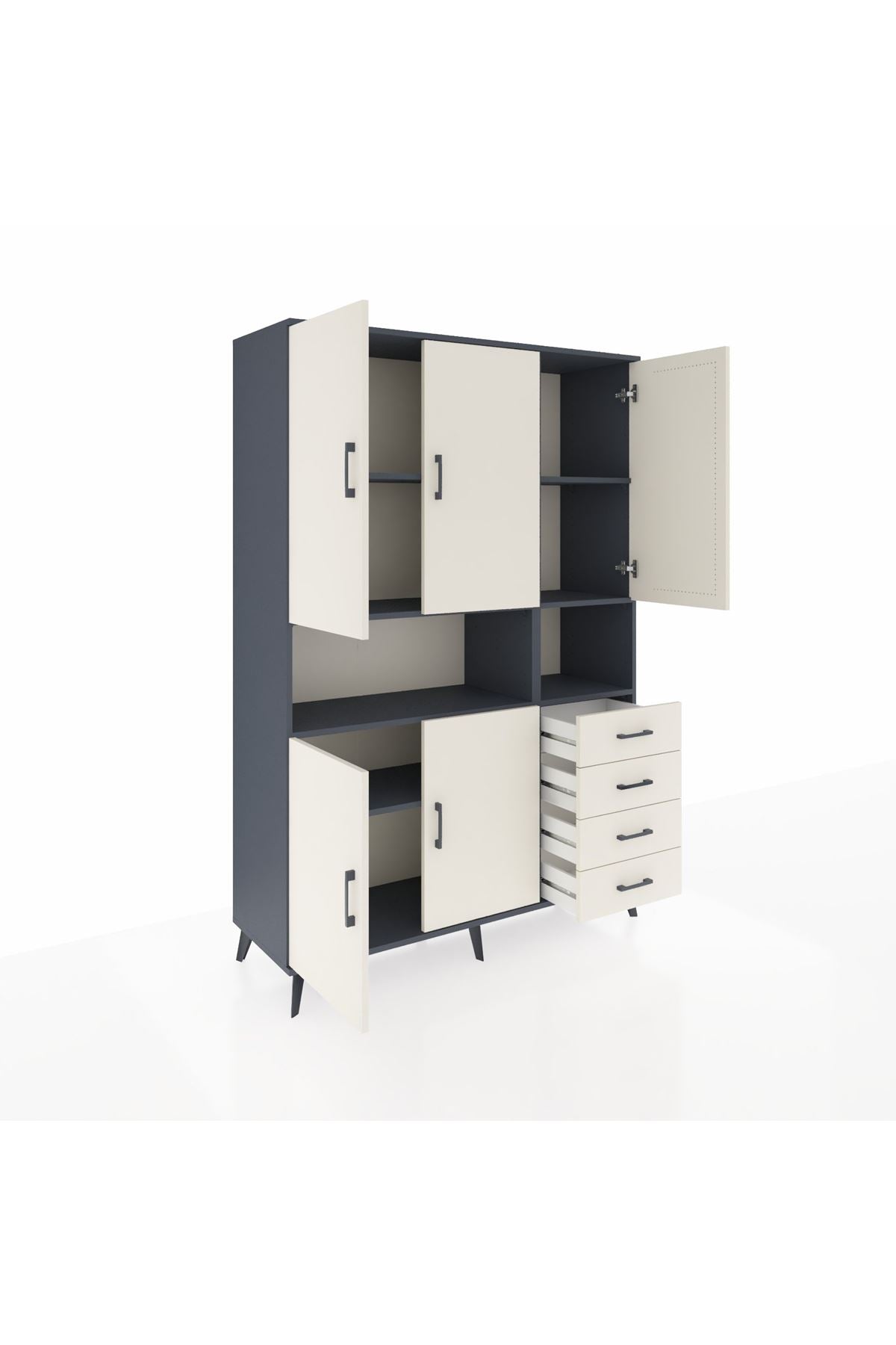 Hyperion Dolap 7 Raflı 4 Çekmeceli 5 Kapaklı 132x44x195 Antrasit-Aytaşı/Aytaşı