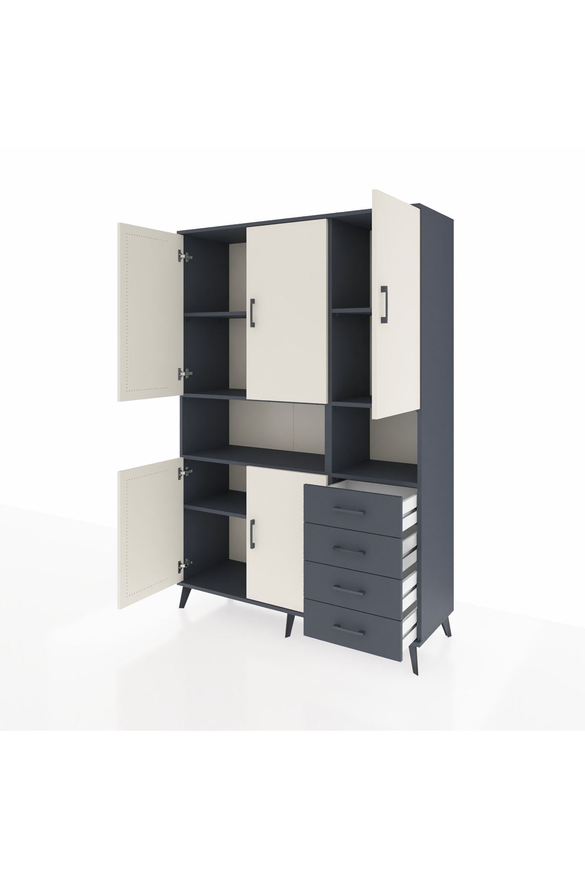 Hyperion Dolap 7 Raflı 4 Çekmeceli 5 Kapaklı 132x44x195 Antrasit-Aytaşı/Antrasit