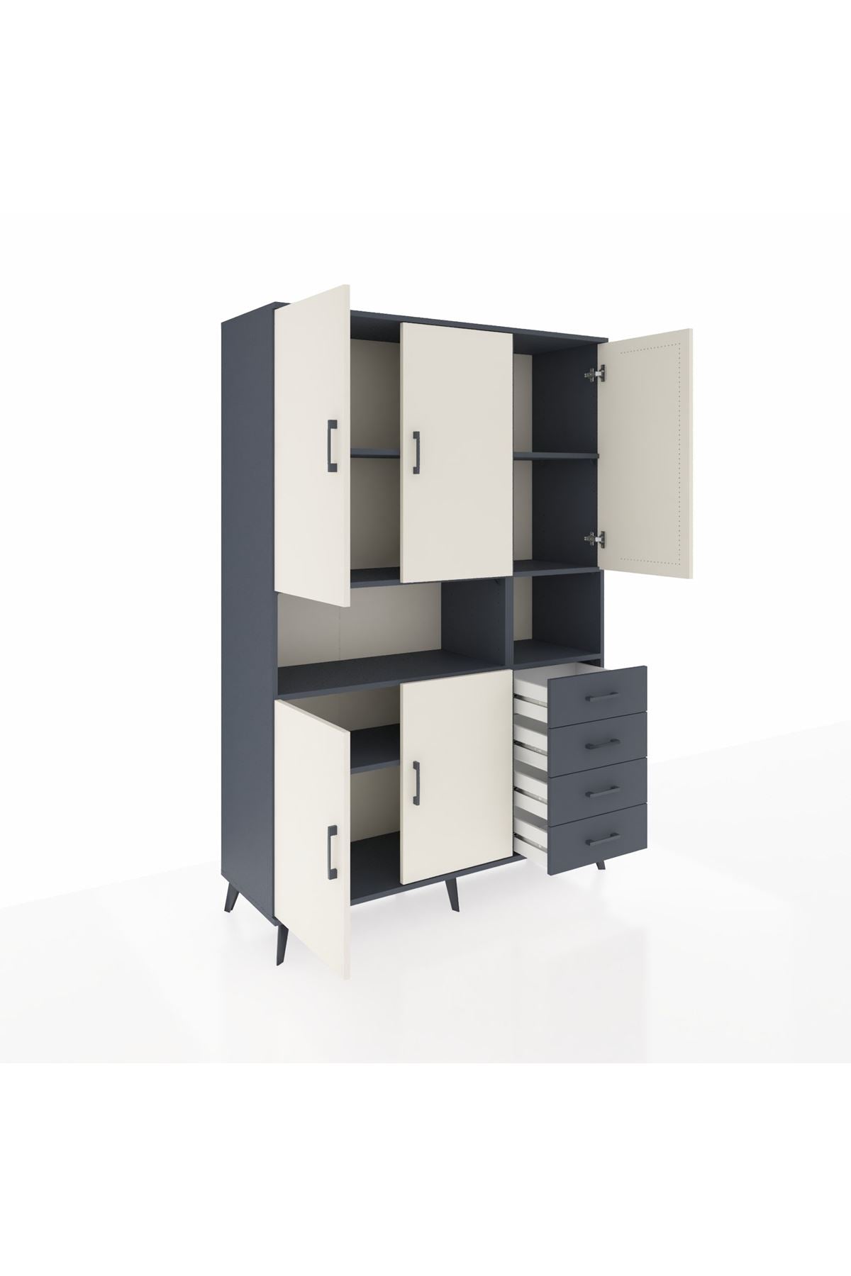 Hyperion Dolap 7 Raflı 4 Çekmeceli 5 Kapaklı 132x44x195 Antrasit-Aytaşı/Antrasit