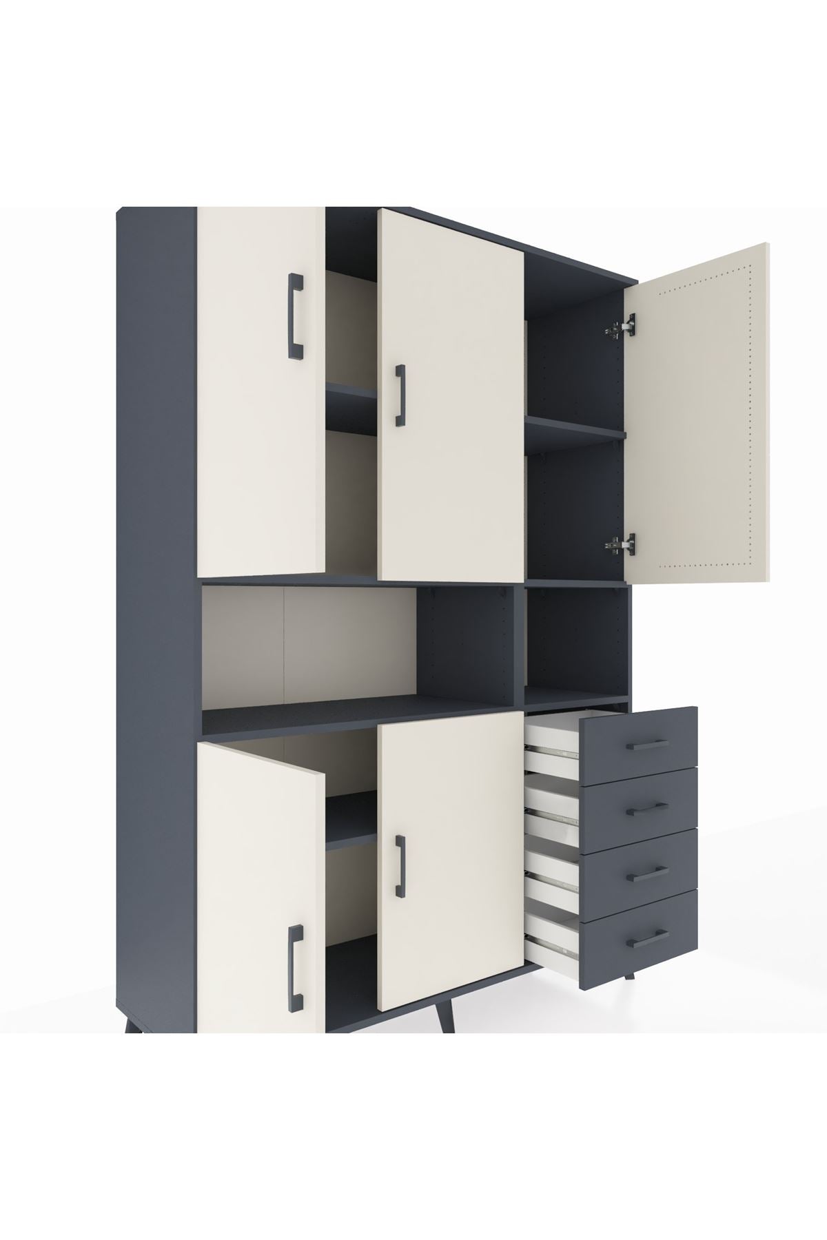 Hyperion Dolap 7 Raflı 4 Çekmeceli 5 Kapaklı 132x44x195 Antrasit-Aytaşı/Antrasit