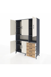 Hyperion Dolap 7 Raflı 4 Çekmeceli 5 Kapaklı 132x44x195 Antrasit-Aytaşı/Çam