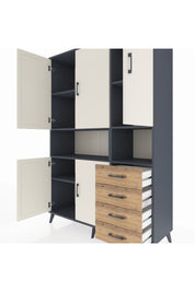 Hyperion Dolap 7 Raflı 4 Çekmeceli 5 Kapaklı 132x44x195 Antrasit-Aytaşı/Çam