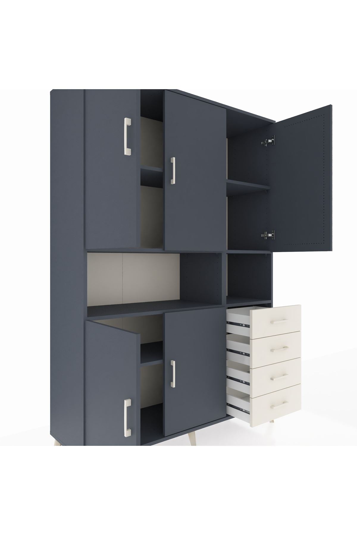 Hyperion Dolap 7 Raflı 4 Çekmeceli 5 Kapaklı 132x44x195 Antrasit-Antrasit/Aytaşı