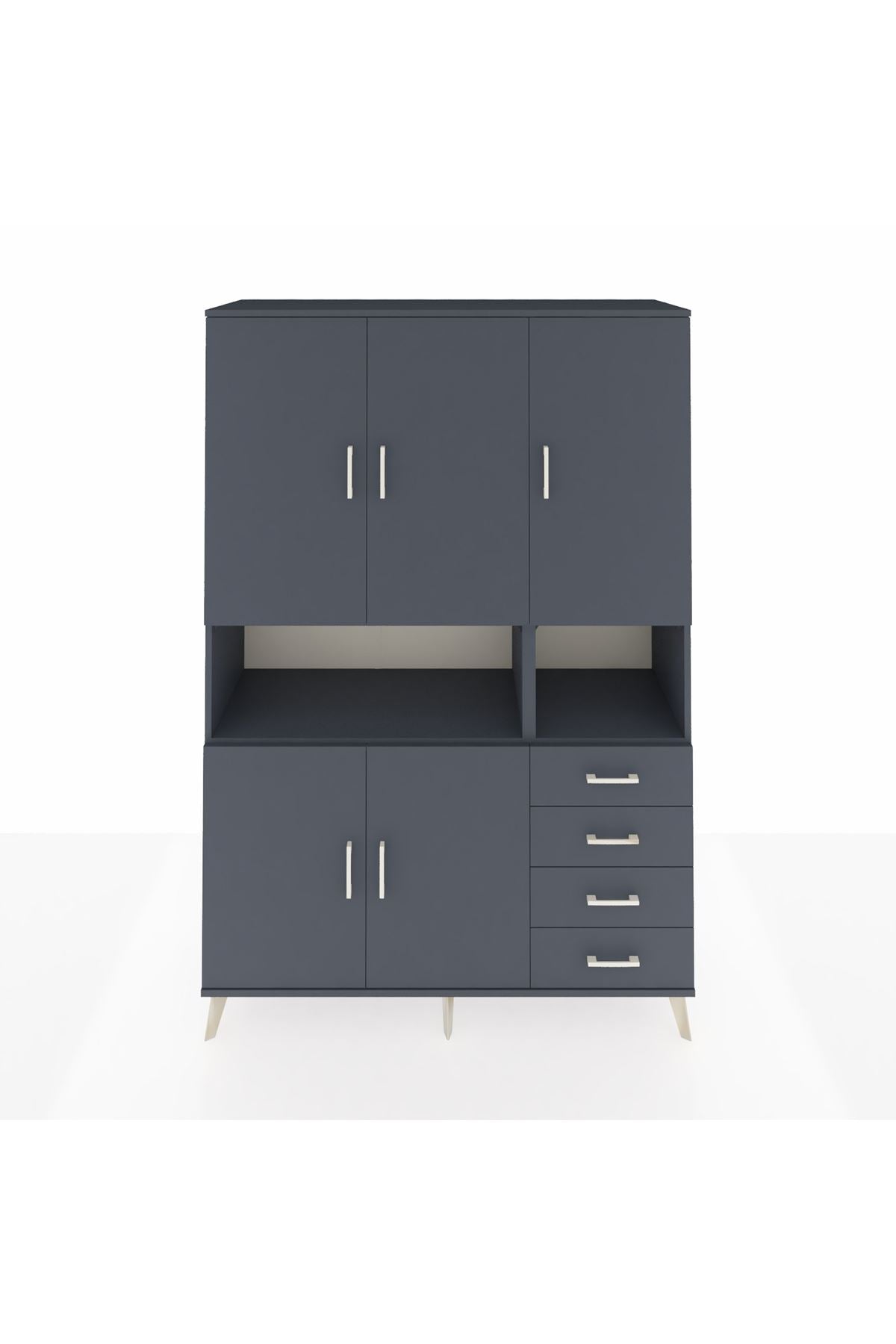 Hyperion Dolap 7 Raflı 4 Çekmeceli 5 Kapaklı 132x44x195 Antrasit-Antrasit/Antrasit