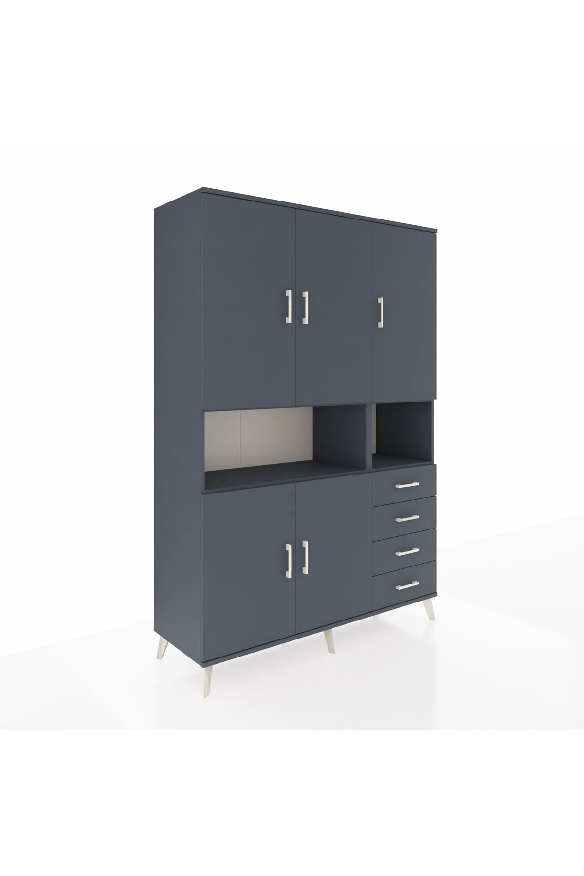 Hyperion Dolap 7 Raflı 4 Çekmeceli 5 Kapaklı 132x44x195 Antrasit-Antrasit/Antrasit