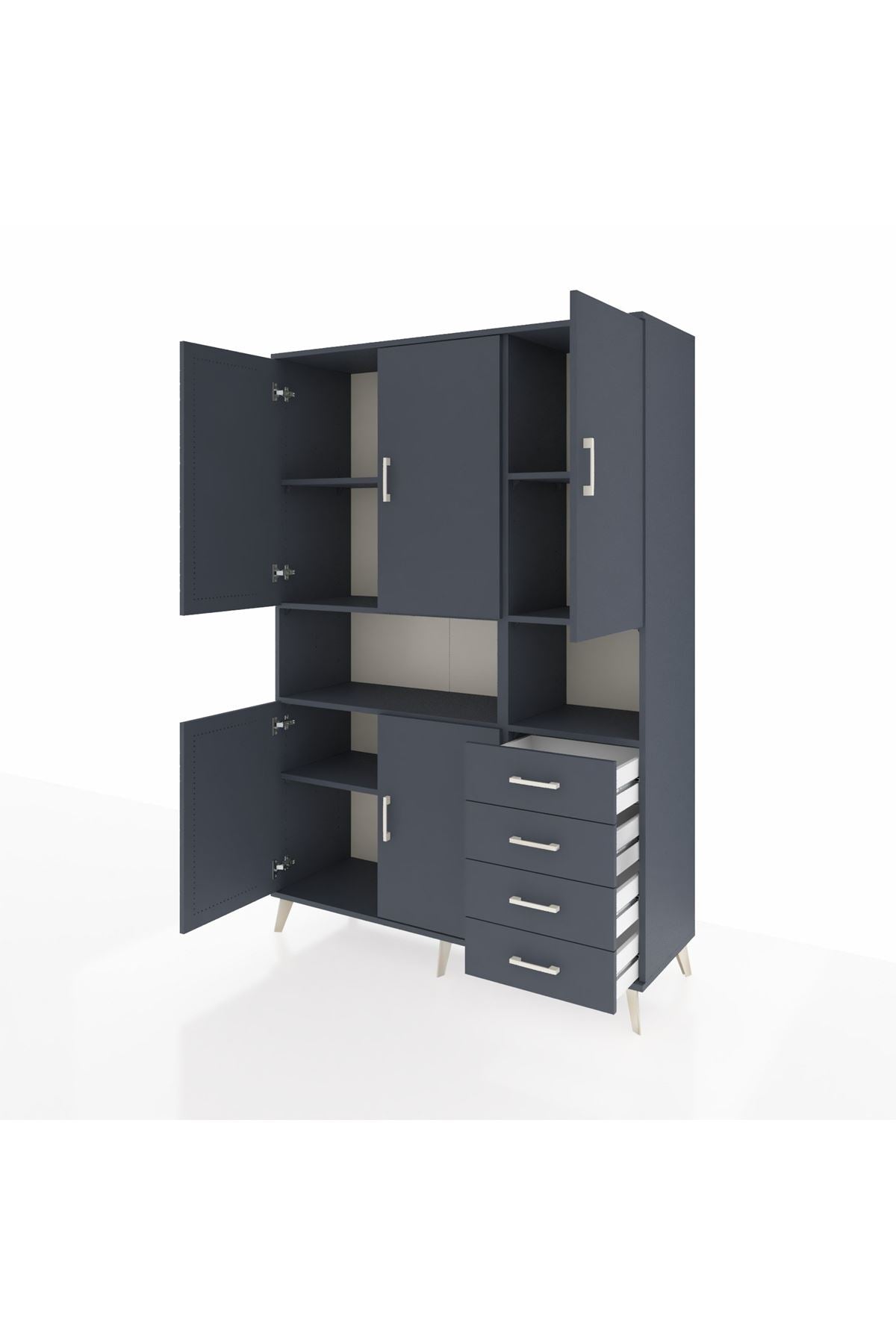 Hyperion Dolap 7 Raflı 4 Çekmeceli 5 Kapaklı 132x44x195 Antrasit-Antrasit/Antrasit