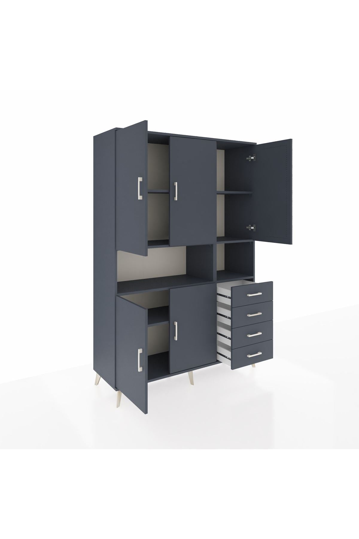 Hyperion Dolap 7 Raflı 4 Çekmeceli 5 Kapaklı 132x44x195 Antrasit-Antrasit/Antrasit