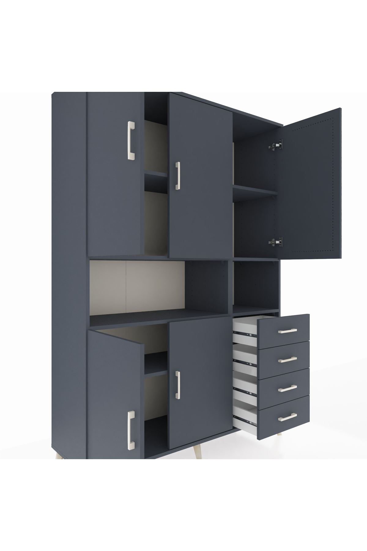 Hyperion Dolap 7 Raflı 4 Çekmeceli 5 Kapaklı 132x44x195 Antrasit-Antrasit/Antrasit