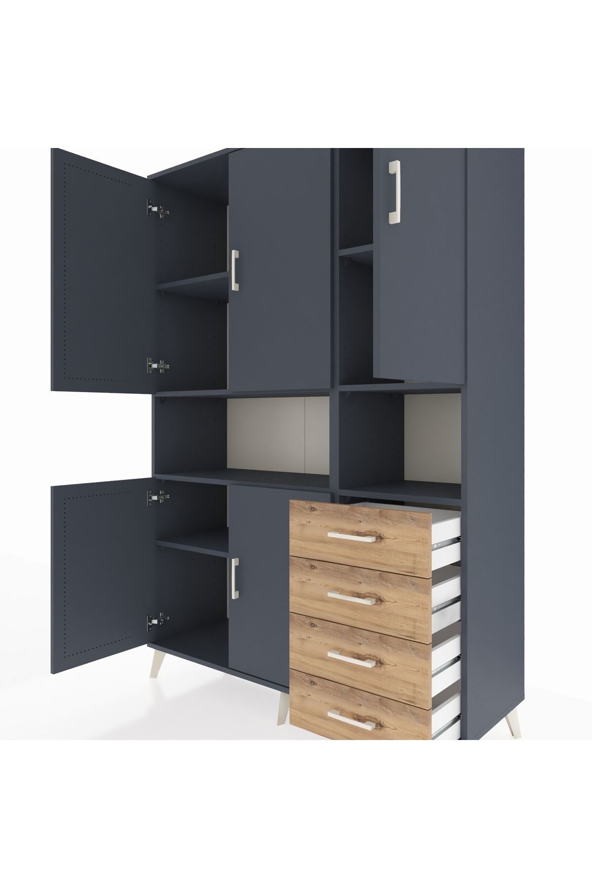 Hyperion Dolap 7 Raflı 4 Çekmeceli 5 Kapaklı 132x44x195 Antrasit-Antrasit/Çam