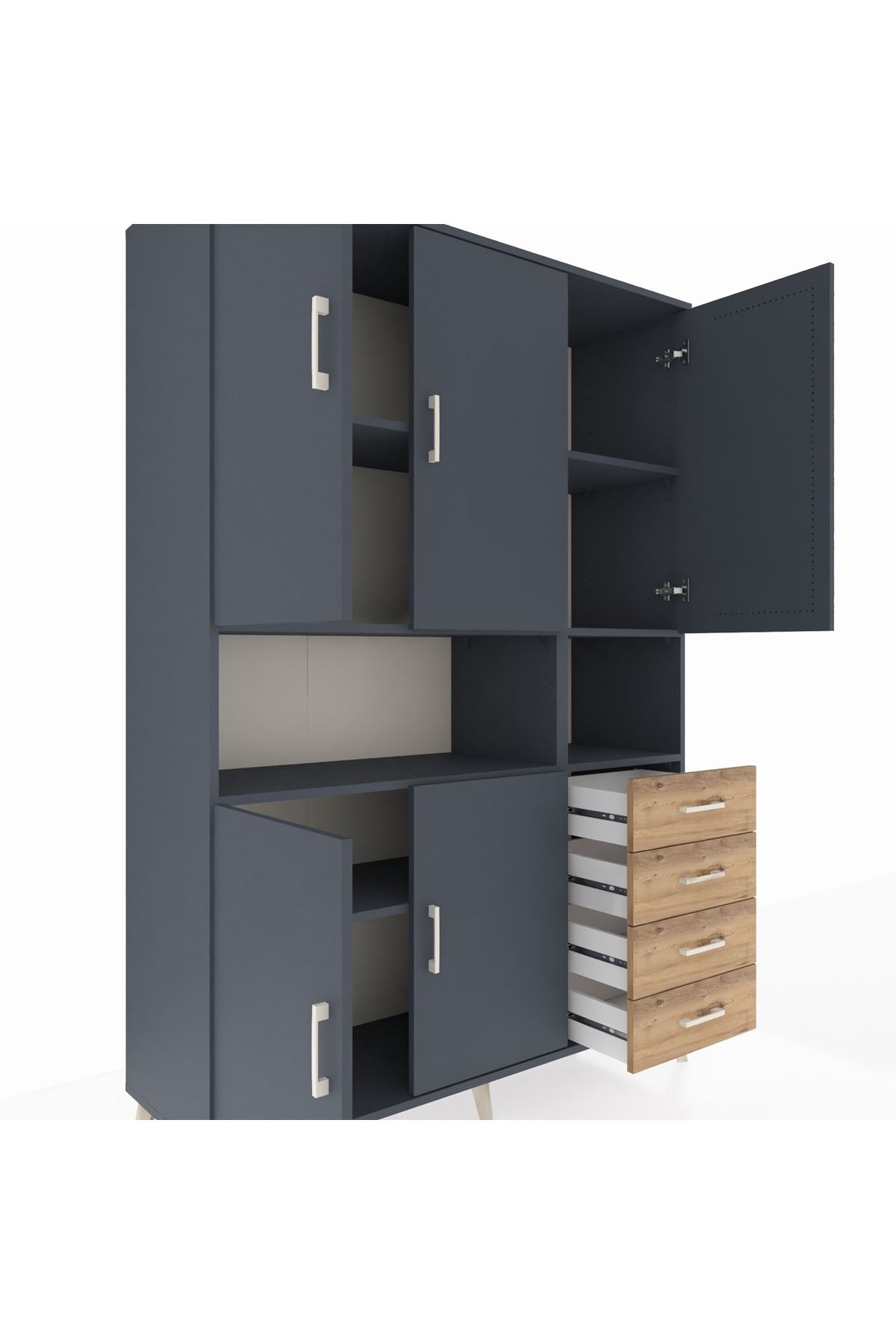 Hyperion Dolap 7 Raflı 4 Çekmeceli 5 Kapaklı 132x44x195 Antrasit-Antrasit/Çam