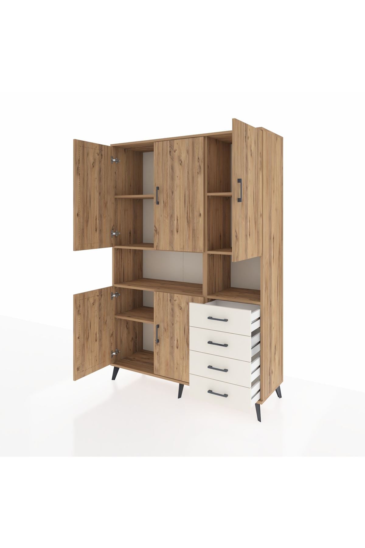 Hyperion Dolap 7 Raflı 4 Çekmeceli 5 Kapaklı 132x44x195 Çam-Çam/Aytaşı