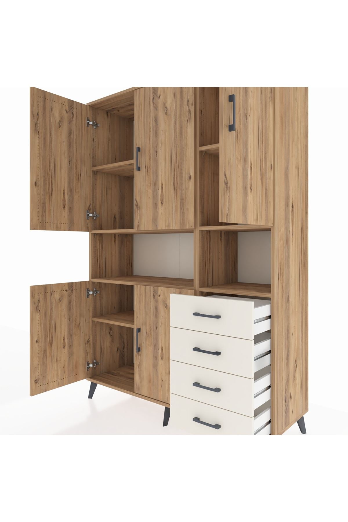 Hyperion Dolap 7 Raflı 4 Çekmeceli 5 Kapaklı 132x44x195 Çam-Çam/Aytaşı