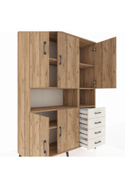 Hyperion Dolap 7 Raflı 4 Çekmeceli 5 Kapaklı 132x44x195 Çam-Çam/Aytaşı