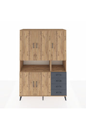Hyperion Dolap 7 Raflı 4 Çekmeceli 5 Kapaklı 132x44x195 Çam-Çam/Antrasit