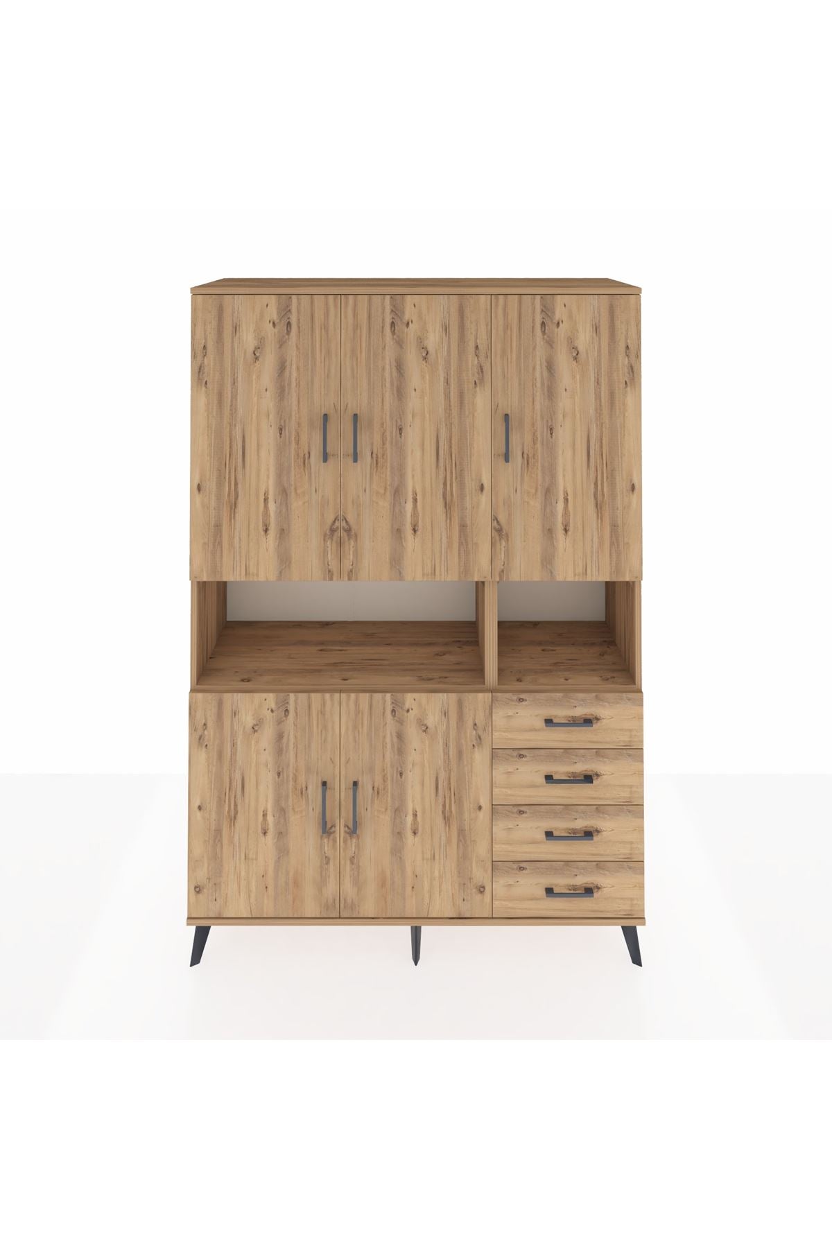 Hyperion Dolap 7 Raflı 4 Çekmeceli 5 Kapaklı 132x44x195 Çam-Çam/Çam