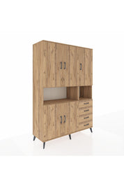 Hyperion Dolap 7 Raflı 4 Çekmeceli 5 Kapaklı 132x44x195 Çam-Çam/Çam