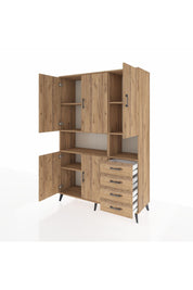 Hyperion Dolap 7 Raflı 4 Çekmeceli 5 Kapaklı 132x44x195 Çam-Çam/Çam