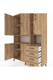 Hyperion Dolap 7 Raflı 4 Çekmeceli 5 Kapaklı 132x44x195 Çam-Çam/Çam