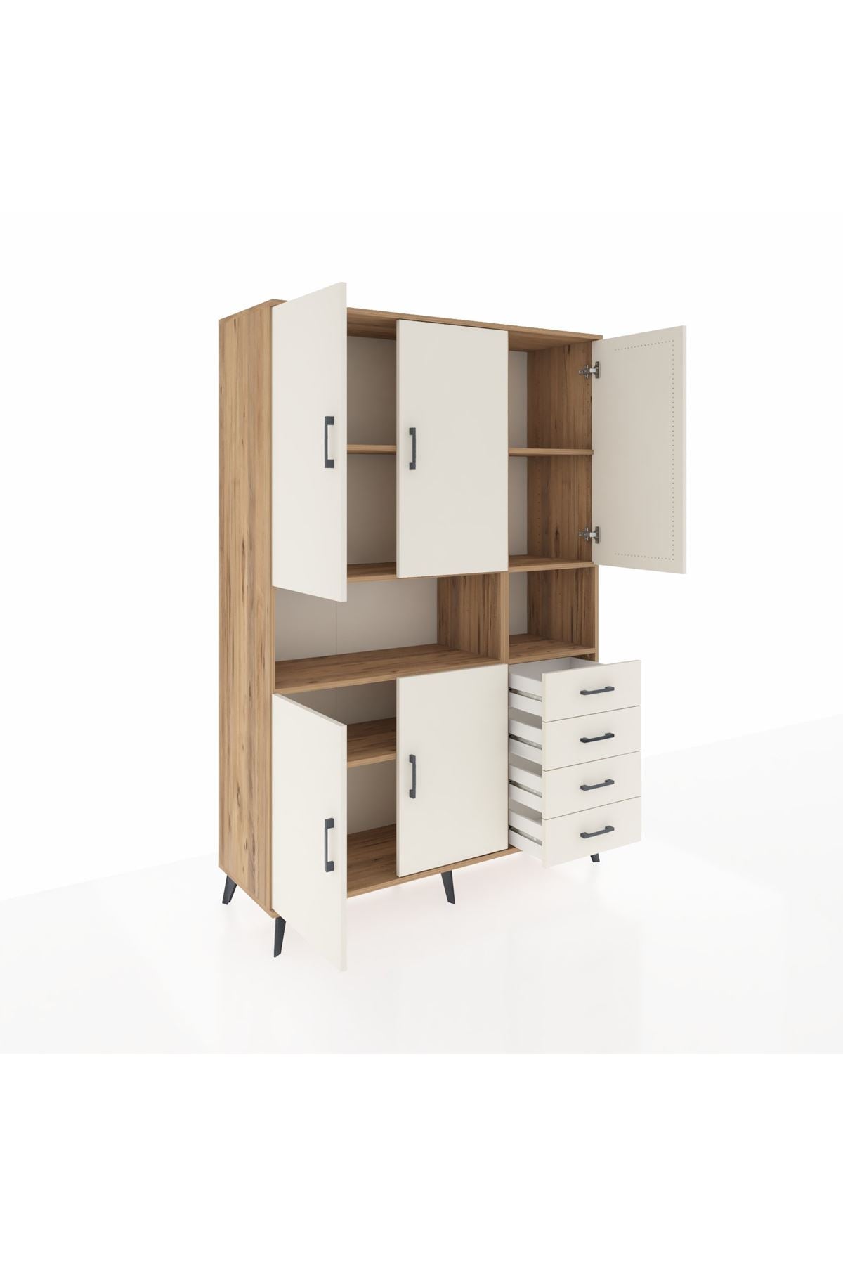 Hyperion Dolap 7 Raflı 4 Çekmeceli 5 Kapaklı 132x44x195 Çam-Aytaşı/Aytaşı