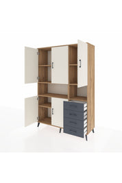 Hyperion Dolap 7 Raflı 4 Çekmeceli 5 Kapaklı 132x44x195 Çam-Aytaşı/Antrasit