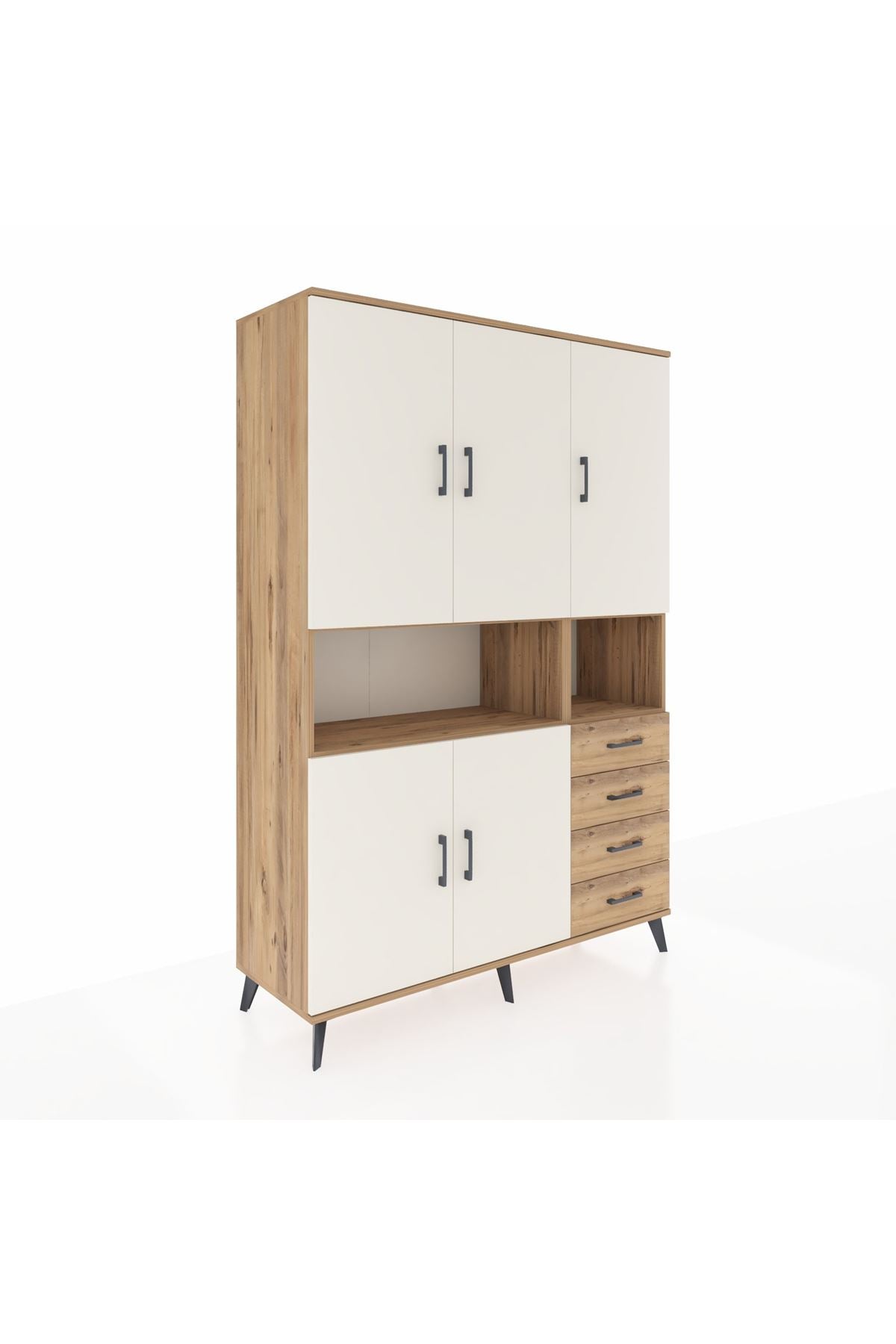 Hyperion Dolap 7 Raflı 4 Çekmeceli 5 Kapaklı 132x44x195 Çam-Aytaşı/Çam