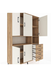 Hyperion Dolap 7 Raflı 4 Çekmeceli 5 Kapaklı 132x44x195 Çam-Aytaşı/Çam