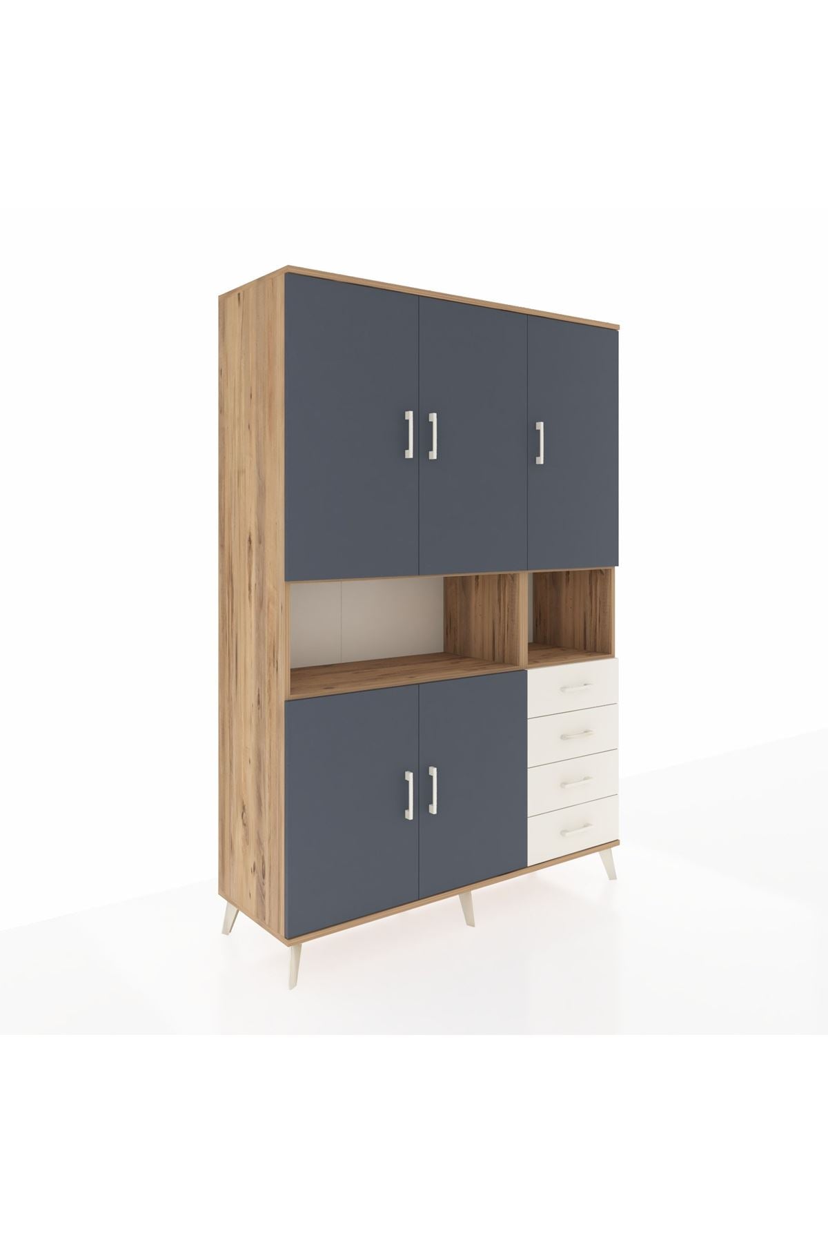 Hyperion Dolap 7 Raflı 4 Çekmeceli 5 Kapaklı 132x44x195 Çam-Antrasit/Aytaşı