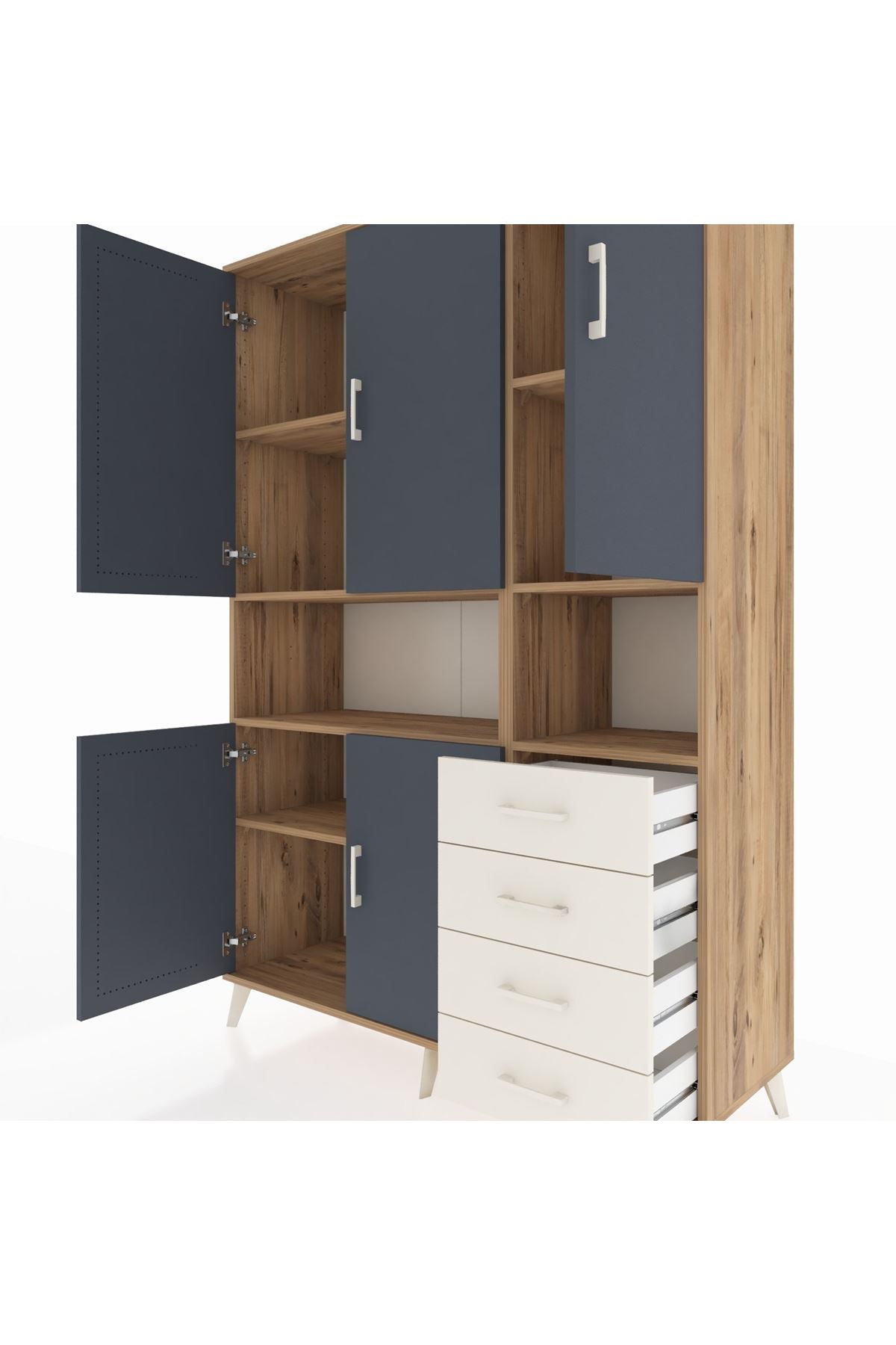 Hyperion Dolap 7 Raflı 4 Çekmeceli 5 Kapaklı 132x44x195 Çam-Antrasit/Aytaşı