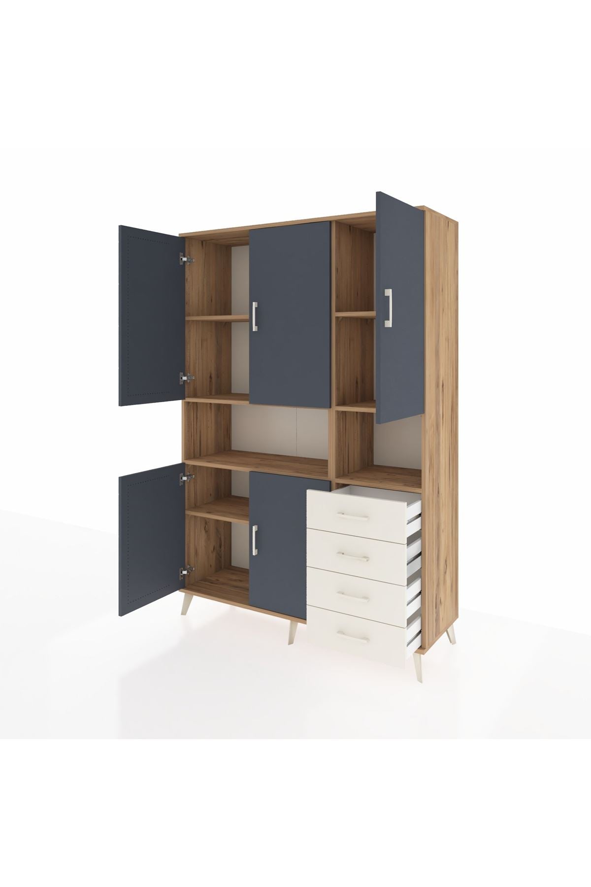 Hyperion Dolap 7 Raflı 4 Çekmeceli 5 Kapaklı 132x44x195 Çam-Antrasit/Aytaşı