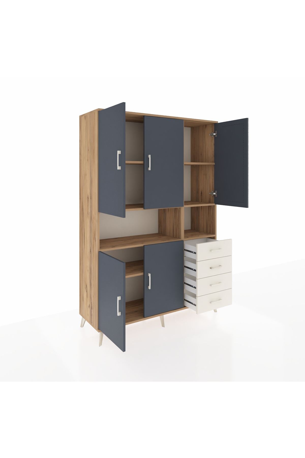 Hyperion Dolap 7 Raflı 4 Çekmeceli 5 Kapaklı 132x44x195 Çam-Antrasit/Aytaşı