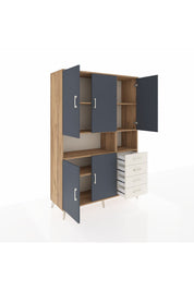 Hyperion Dolap 7 Raflı 4 Çekmeceli 5 Kapaklı 132x44x195 Çam-Antrasit/Aytaşı