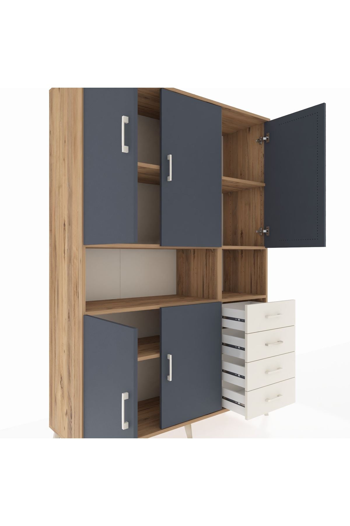 Hyperion Dolap 7 Raflı 4 Çekmeceli 5 Kapaklı 132x44x195 Çam-Antrasit/Aytaşı