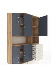 Hyperion Dolap 7 Raflı 4 Çekmeceli 5 Kapaklı 132x44x195 Çam-Antrasit/Aytaşı