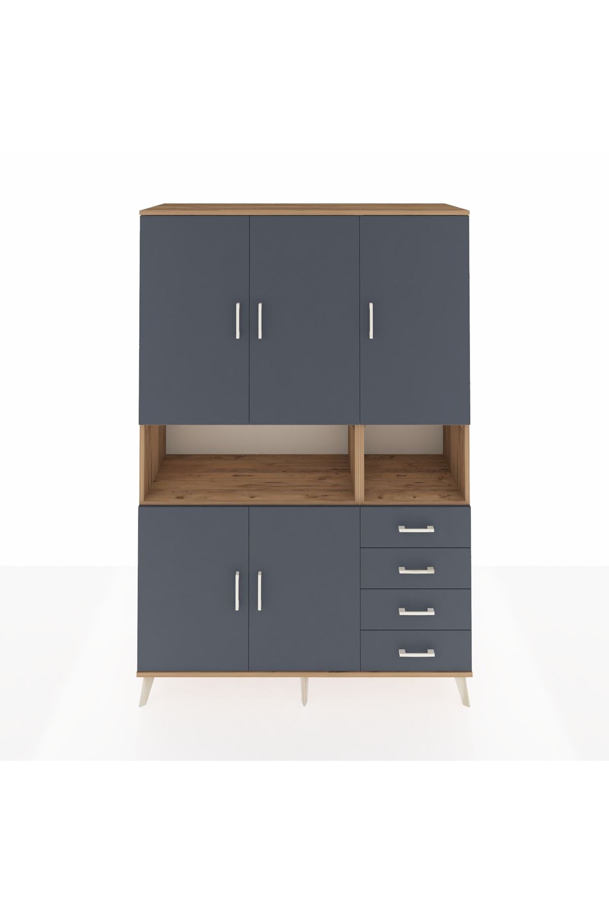 Hyperion Dolap 7 Raflı 4 Çekmeceli 5 Kapaklı 132x44x195 Çam-Antrasit/Antrasit