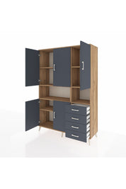 Hyperion Dolap 7 Raflı 4 Çekmeceli 5 Kapaklı 132x44x195 Çam-Antrasit/Antrasit