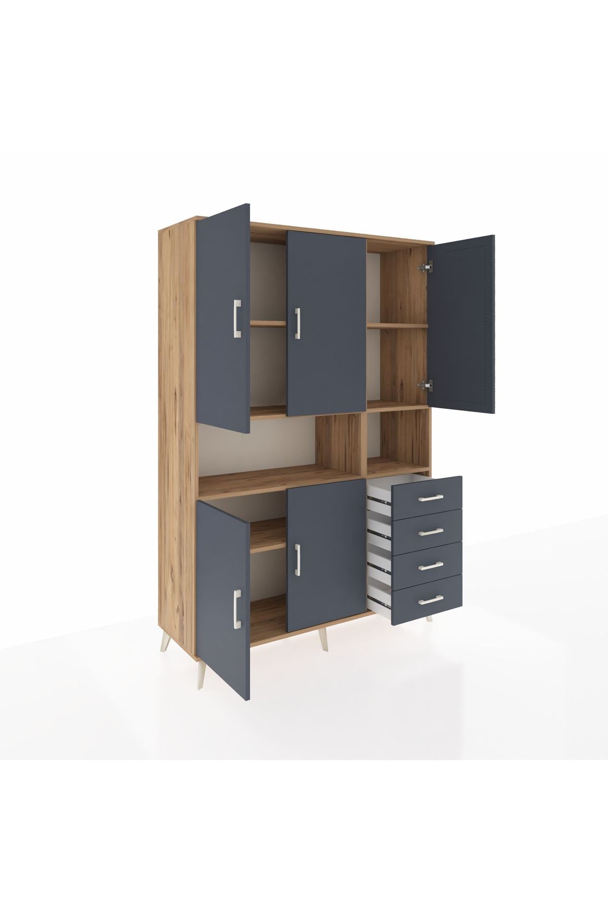 Hyperion Dolap 7 Raflı 4 Çekmeceli 5 Kapaklı 132x44x195 Çam-Antrasit/Antrasit