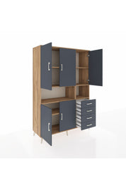 Hyperion Dolap 7 Raflı 4 Çekmeceli 5 Kapaklı 132x44x195 Çam-Antrasit/Antrasit
