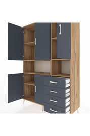 Hyperion Dolap 7 Raflı 4 Çekmeceli 5 Kapaklı 132x44x195 Çam-Antrasit/Antrasit
