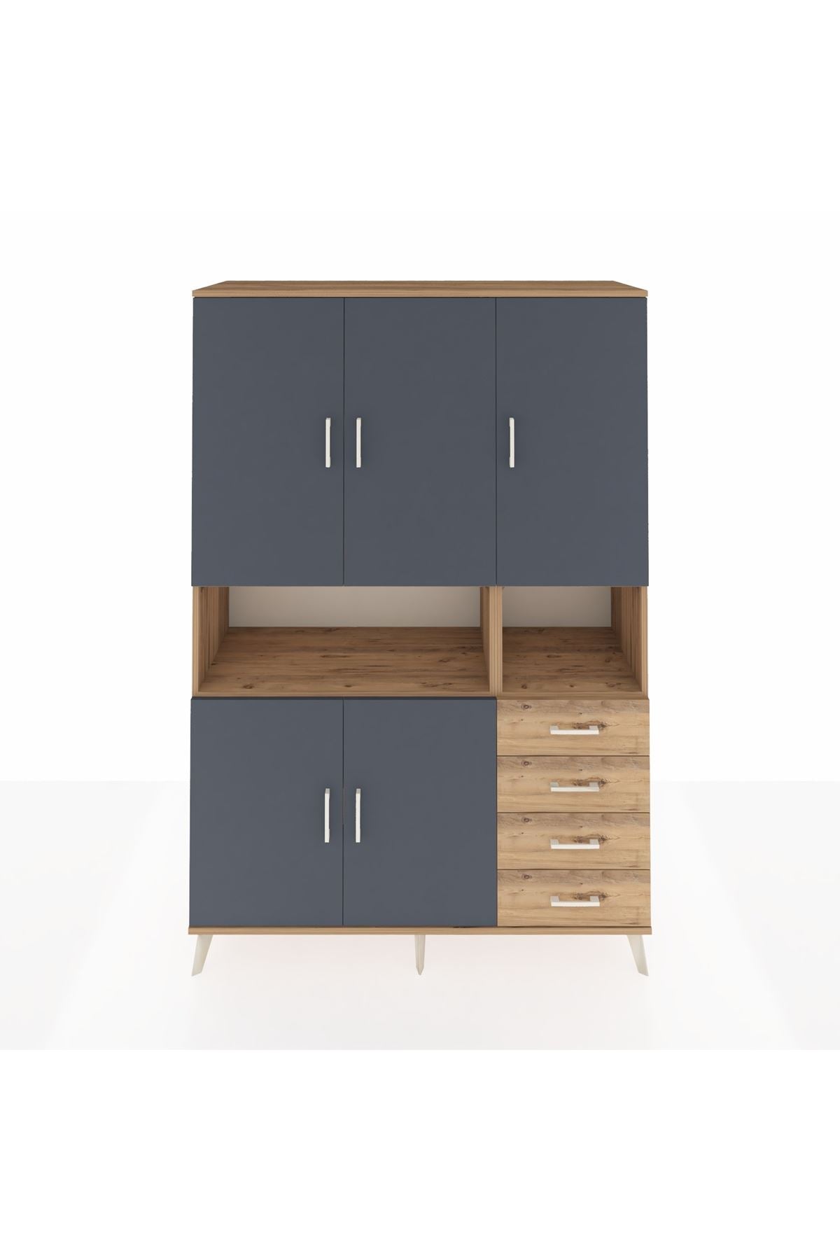 Hyperion Dolap 7 Raflı 4 Çekmeceli 5 Kapaklı 132x44x195 Çam-Antrasit/Çam