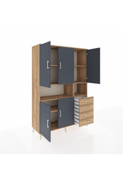 Hyperion Dolap 7 Raflı 4 Çekmeceli 5 Kapaklı 132x44x195 Çam-Antrasit/Çam