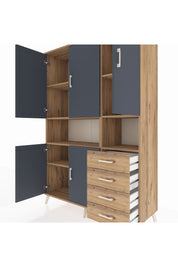 Hyperion Dolap 7 Raflı 4 Çekmeceli 5 Kapaklı 132x44x195 Çam-Antrasit/Çam