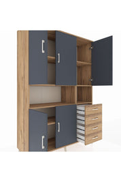 Hyperion Dolap 7 Raflı 4 Çekmeceli 5 Kapaklı 132x44x195 Çam-Antrasit/Çam