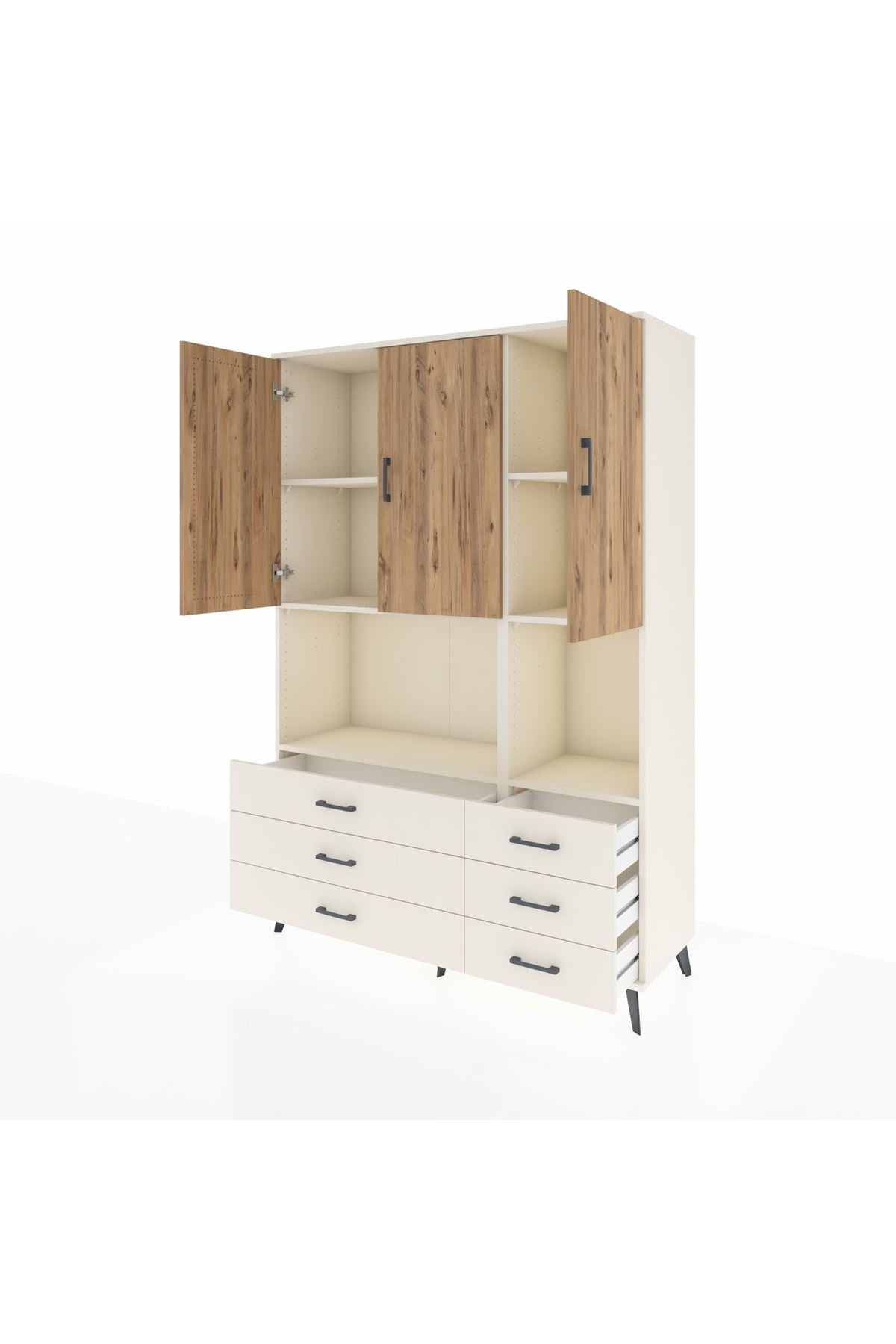 Hyperion Dolap 6 Raflı 6 Çekmeceli 3 Kapaklı 132x44x195 Aytaşı-Çam/Aytaşı